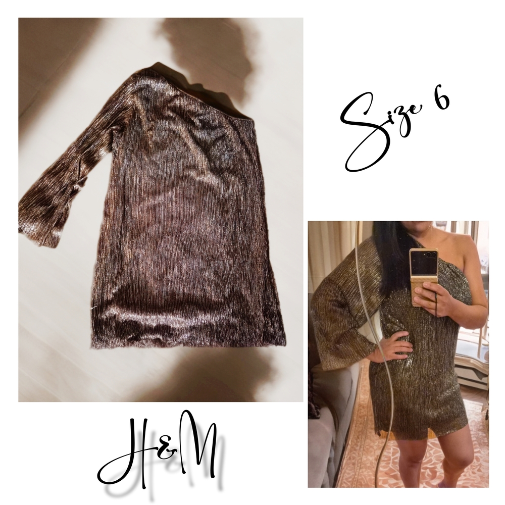 H&M Metallic One-Shoulder Dress in Brown